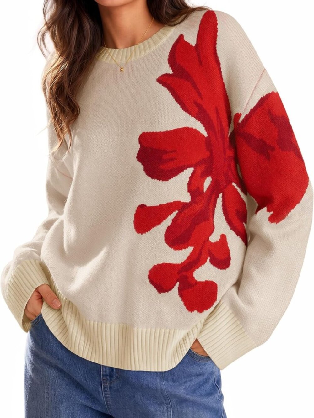Cozy Floral Oversized Sweater for Women | Fall Pullover Top 2026 Fashion